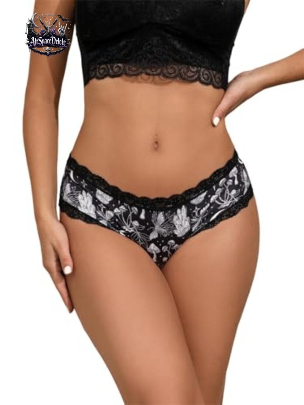 10-Pack Women's Hipster Panties, Gothic Skull Print, Lace Trim, Medium Size - Picture 6 of 7